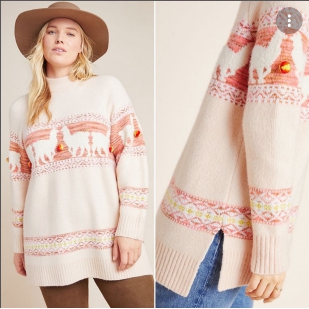 Anthropologie Cream and Pink Sweater